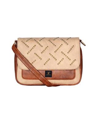 Esbeda Tan Color solid Ball stud Sling Bag For Women 1