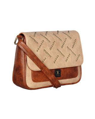 Esbeda Tan Color solid Ball stud Sling Bag For Women 4