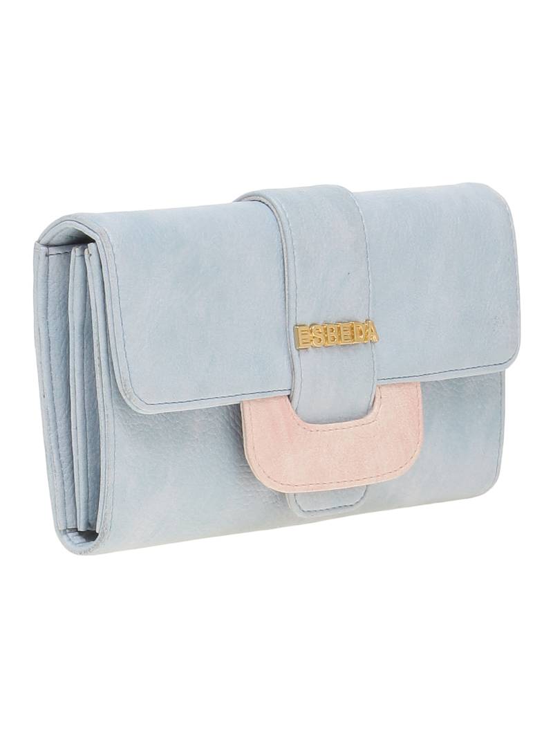 Esbeda Light Blue Solid Pu Synthetic Material Wallet For Women