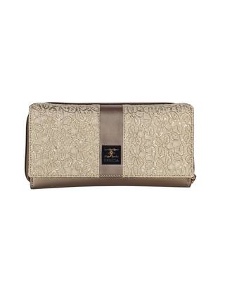 Esbeda Dark Gold Color Solid Pattern Zardosi Wallet For Women 2
