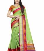 Green woven cotton saree with blouse