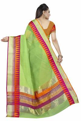Green woven cotton saree with blouse 3