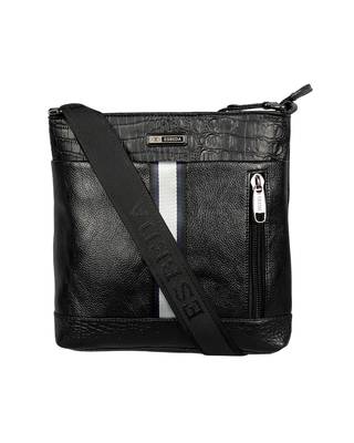 Esbeda Black Color Mediums Size Croco Stripe Sling bag For Mens And Women. 1