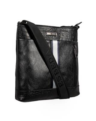 Esbeda Black Color Mediums Size Croco Stripe Sling bag For Mens And Women. 2