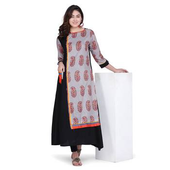 Grey printed rayon kurtas-and-kurtis 3