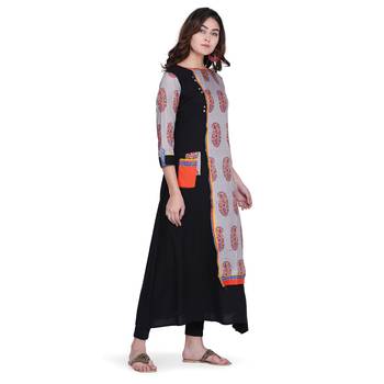 Grey printed rayon kurtas-and-kurtis 4
