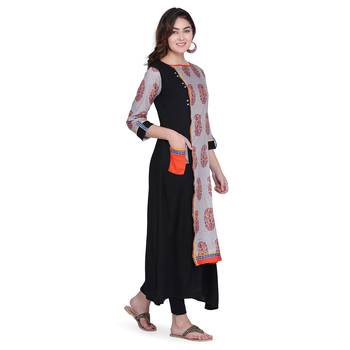 Grey printed rayon kurtas-and-kurtis 5
