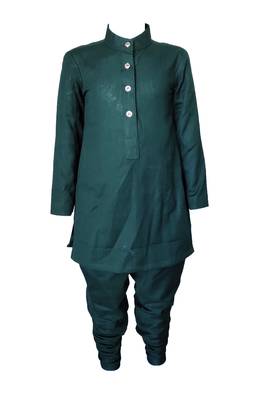 Kids Green Cotton Kurta Pyjama Set 1