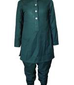 Kids Green Cotton Kurta Pyjama Set