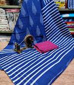 Indigo Colour Soft Mulmul Cotton Saree with Blouse Piece