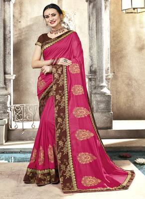 Pink Embroidered Fancy Fabric Saree With Blouse 1