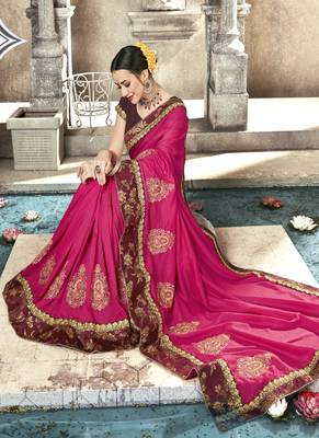 Pink Embroidered Fancy Fabric Saree With Blouse 2