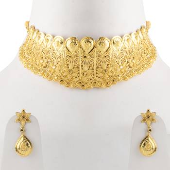 Gold Plated Adjustable Traditional Jewellery Choker Set For women girl 1