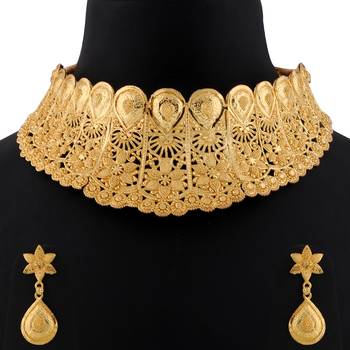 Gold Plated Adjustable Traditional Jewellery Choker Set For women girl 2