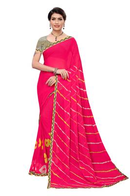 Pink Printed Chiffon Saree With Blouse 1