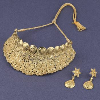 Gold Plated Adjustable Traditional Jewellery Choker Set For women girl 3