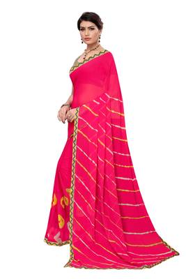 Pink Printed Chiffon Saree With Blouse 2