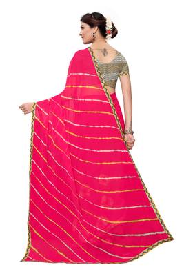 Pink Printed Chiffon Saree With Blouse 3