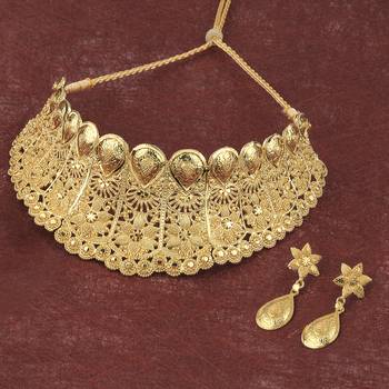 Gold Plated Adjustable Traditional Jewellery Choker Set For women girl 4