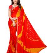 Red Printed Chiffon Saree With Blouse