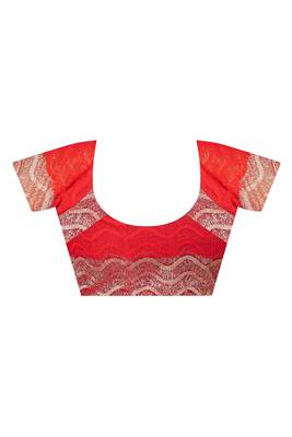 Red Printed Chiffon Saree With Blouse 4