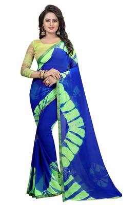 Blue Printed Chiffon Saree With Blouse 1