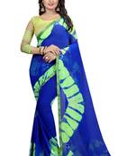 Blue Printed Chiffon Saree With Blouse