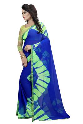 Blue Printed Chiffon Saree With Blouse 2