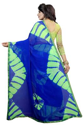 Blue Printed Chiffon Saree With Blouse 3