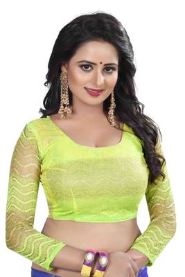 Blue Printed Chiffon Saree With Blouse 4
