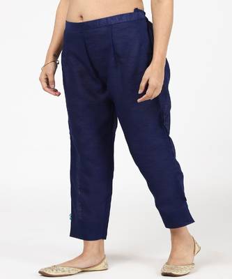 Hand Embroided Blue Silk Kurti With Silk Trousers 4