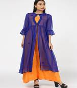 Blue Georgette Chikankari Shrug With Yellow Rayon Gown