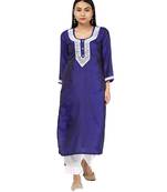 Poth Moti Emblished Blue Silk Kurti With Trousers