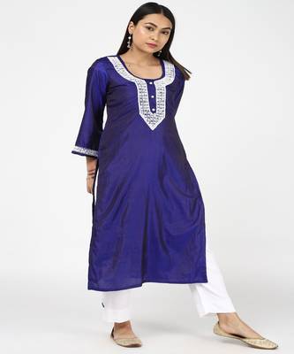Poth Moti Emblished Blue Silk Kurti With Trousers 3