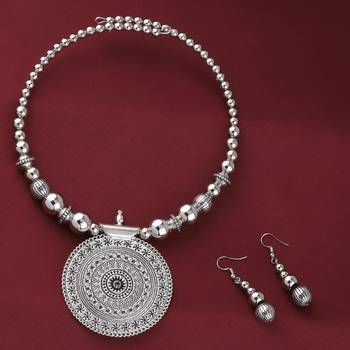 Oxidised Stylish Charm Pendant Set Jewellery For Girls Women 1