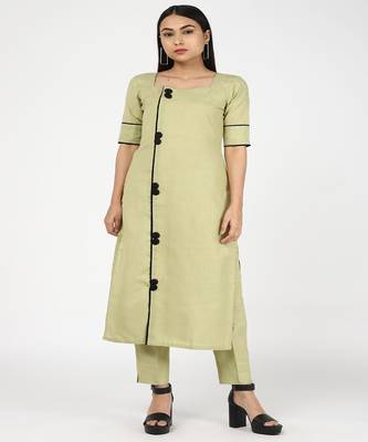 Green Cotton Kurti With Trousers 1