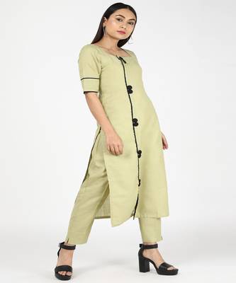 Green Cotton Kurti With Trousers 2