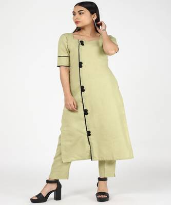 Green Cotton Kurti With Trousers 3