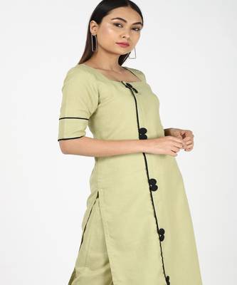 Green Cotton Kurti With Trousers 4
