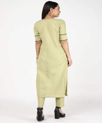 Green Cotton Kurti With Trousers 5