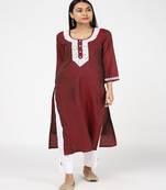 Poth Moti Emblished Maroon Silk Kurti With Trousers