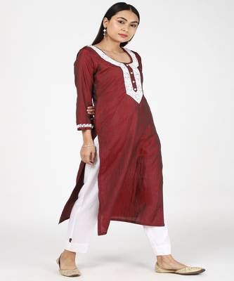 Poth Moti Emblished Maroon Silk Kurti With Trousers 2