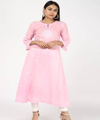 Baby Pink Cotton Kurti With Trousers 1