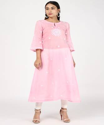 Baby Pink Cotton Kurti With Trousers 2