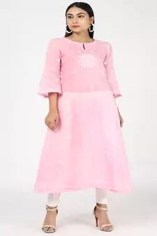 Baby Pink Cotton Kurti With Trousers