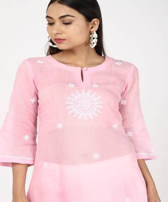 Baby Pink Cotton Kurti With Trousers 3