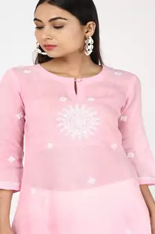 Baby Pink Cotton Kurti With Trousers