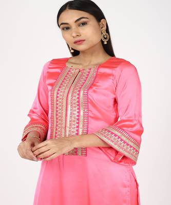 Pink Sattin Emroided Kurti With Trousers 3