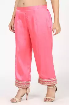 Pink Sattin Emroided Kurti With Trousers