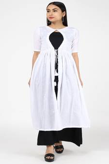 White Chikankari Cotton Shrug With Black Cotton Gown